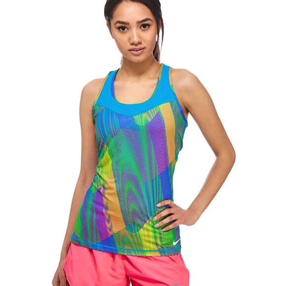 Nike Pro Hypercool Frequency Tank Medium Rainbow Blue Mesh Run Top Workout - Picture 1 of 9